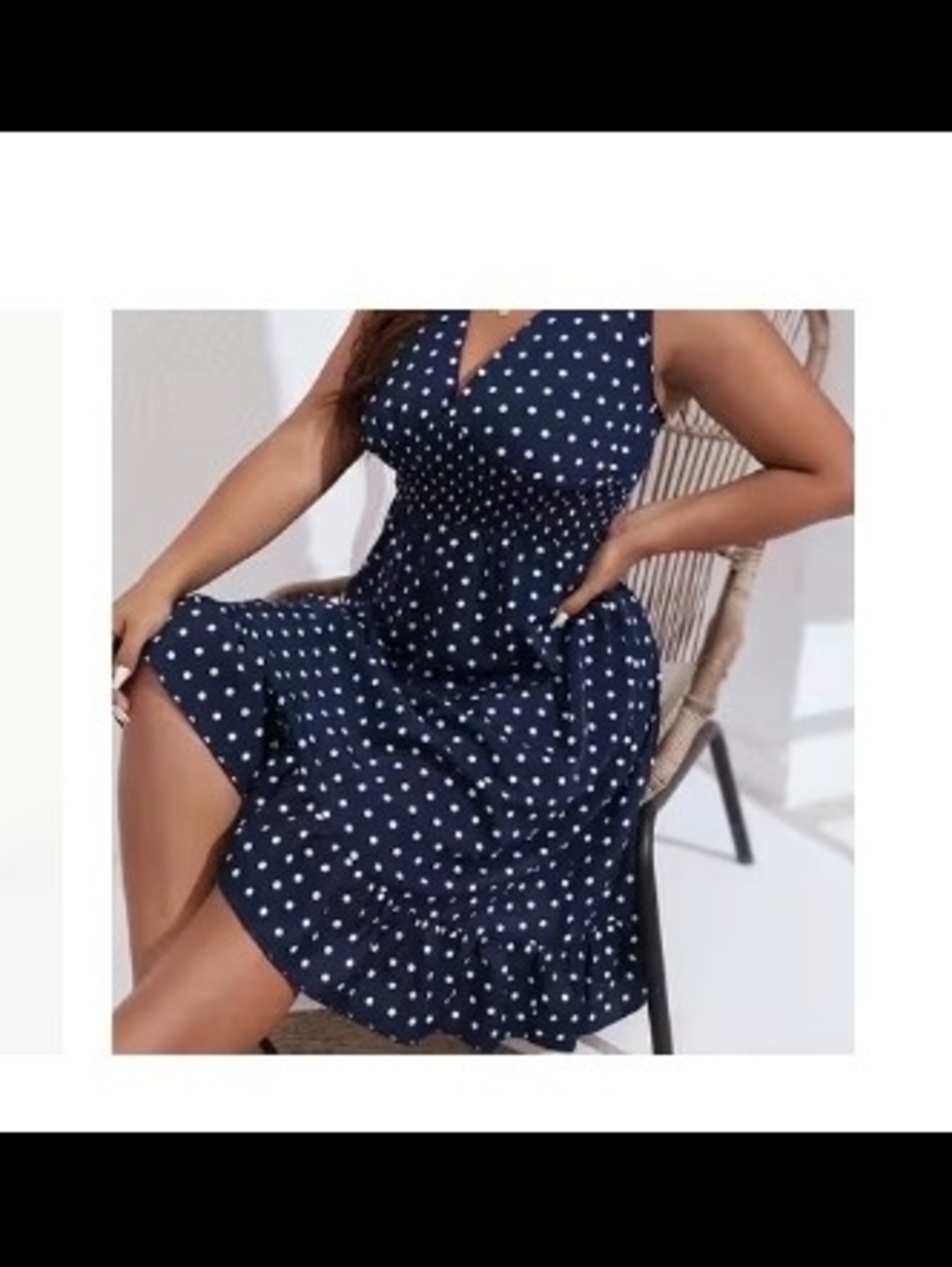 Sleeveless Navy Polka Dot V-Neck Midi Dress - Shein